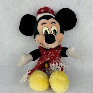 VINTAGE DISNEY MICKEY MOUSE CHRISTMAS 12” STUFFED ANIMAL PLUSH TOY DOLL Scarf